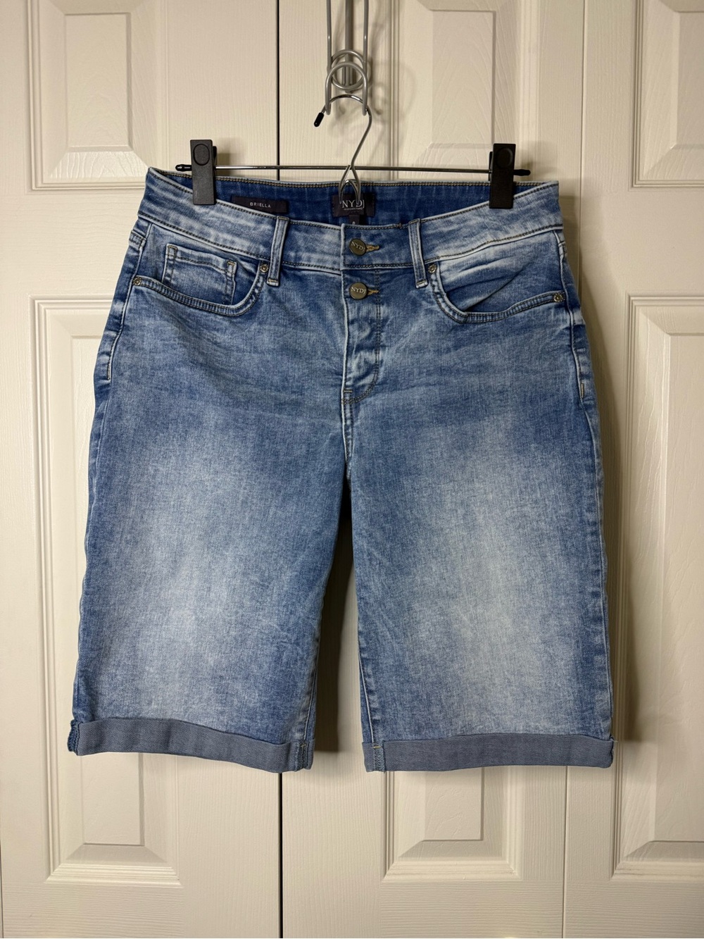NYDJ Women’s Faded Light Blue Denim Bermuda Shorts
